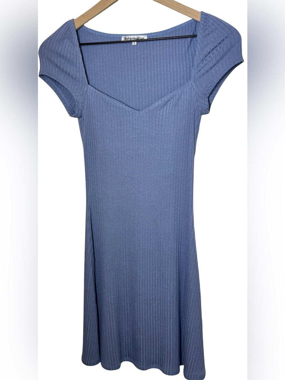 Reformation Percy Knit Dress Viola Blue Small Ribbed Soft